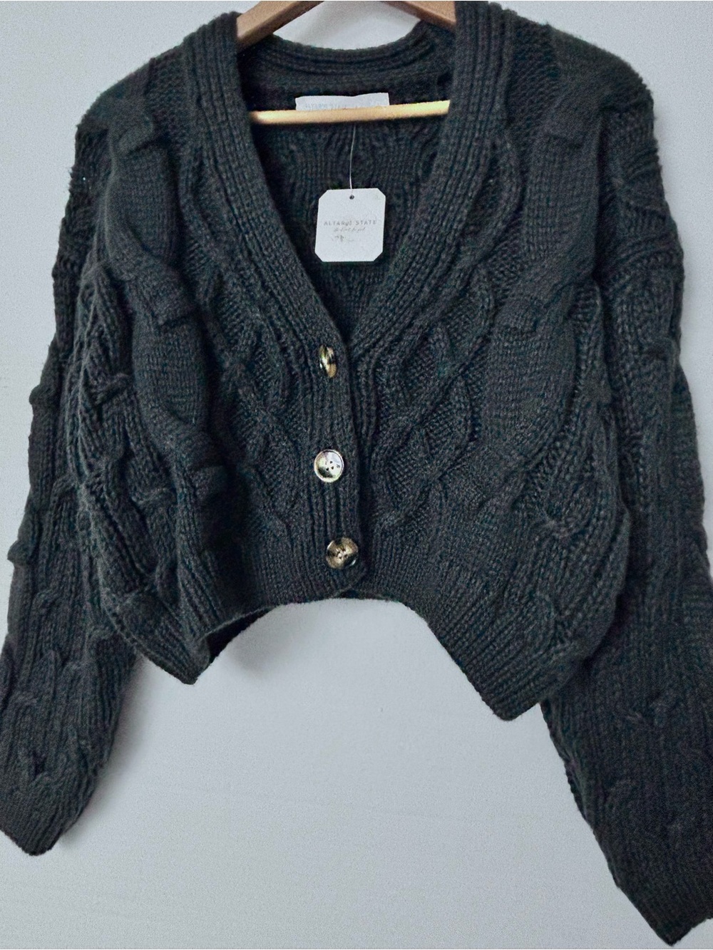 Altar'd State Chunky Cable Knit Cropped Cardigan V-neck Small